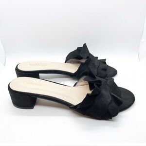 Catherines Black Ruffle Slide Sandals